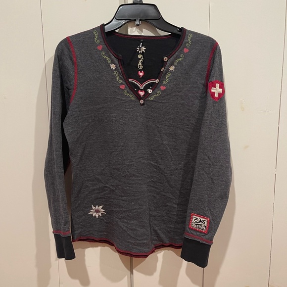 Alp N Rock Tops - Alp N Rock Gray and Red Embroidered Tee